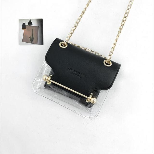 clear transparent pu composite messenger female handbags black