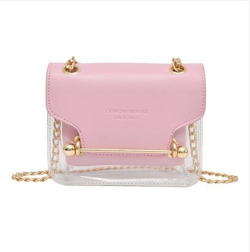 clear transparent pu composite messenger female handbags pink