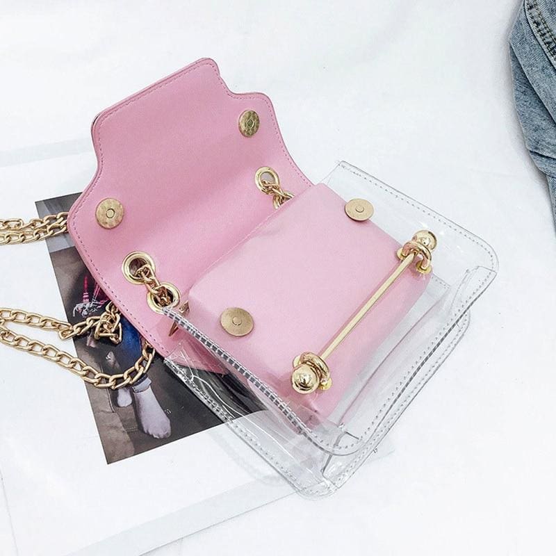 clear transparent pu composite messenger female handbags