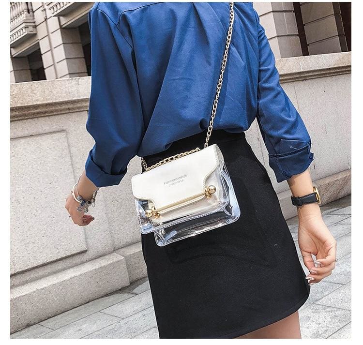 clear transparent pu composite messenger female handbags