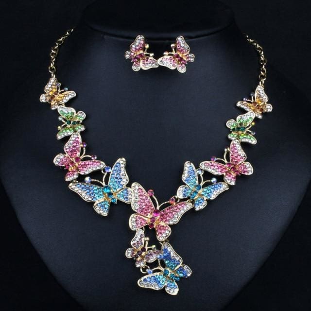 colorful perfect rhinestone crystal butterfly bridal jewelry sets mix color / 45cm