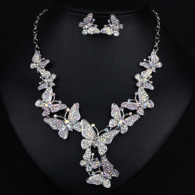 colorful perfect rhinestone crystal butterfly bridal jewelry sets white ab / 45cm