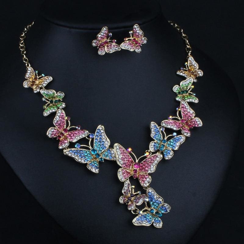 colorful perfect rhinestone crystal butterfly bridal jewelry sets