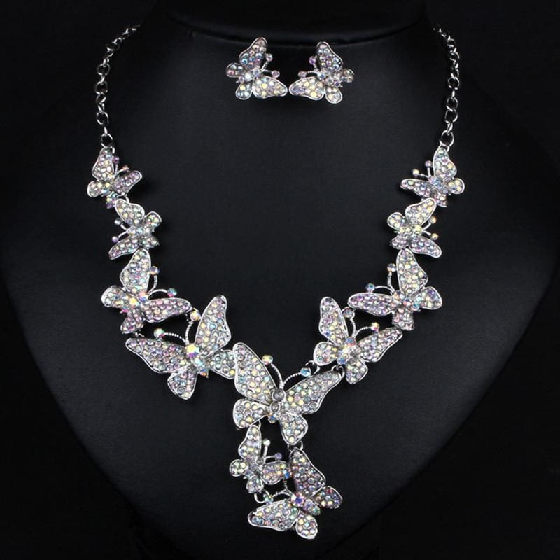colorful perfect rhinestone crystal butterfly bridal jewelry sets