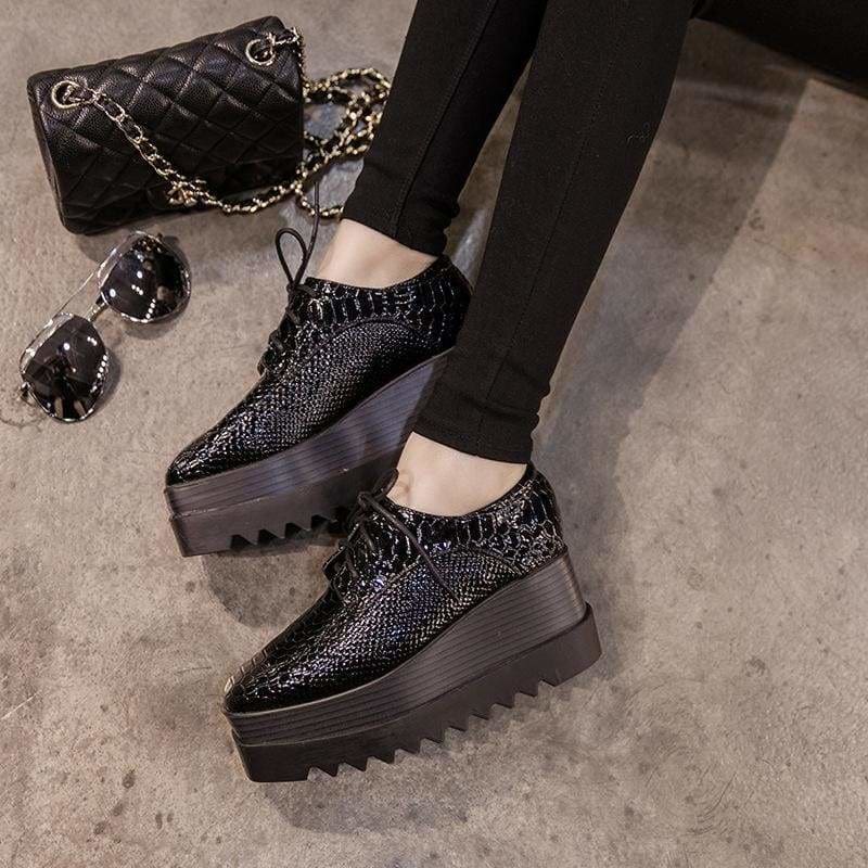 crocodile patent leather british oxford women shoes