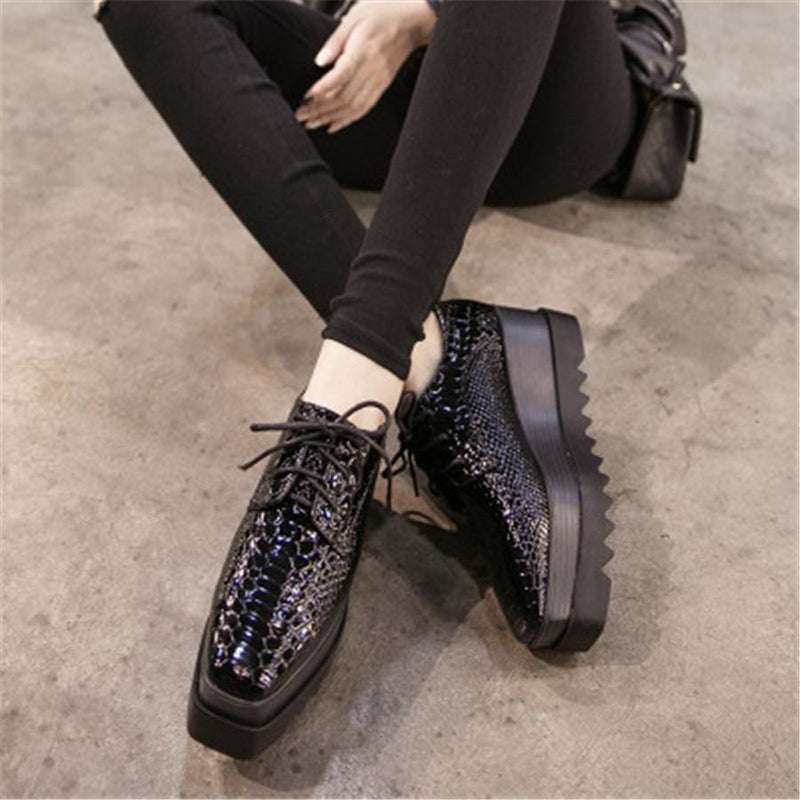 crocodile patent leather british oxford women shoes