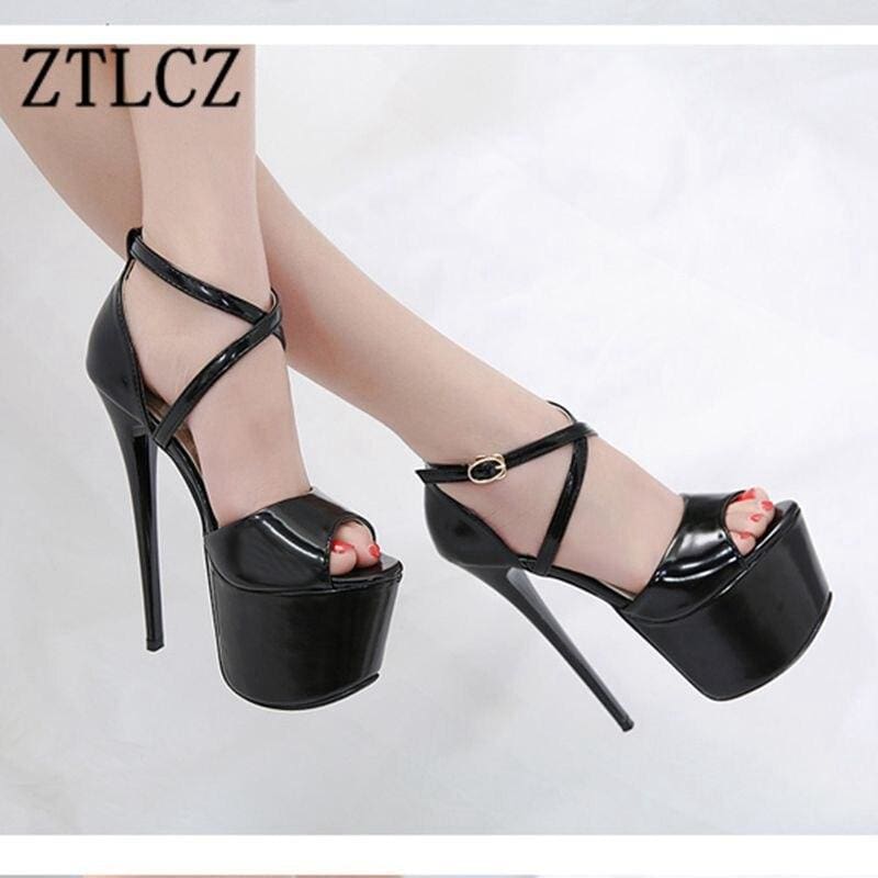 cross-tied buckle platform heels lady party pumps