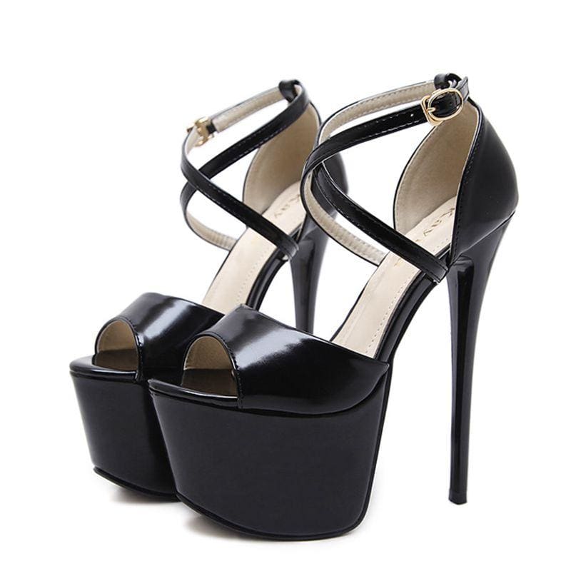 cross-tied buckle platform heels lady party pumps