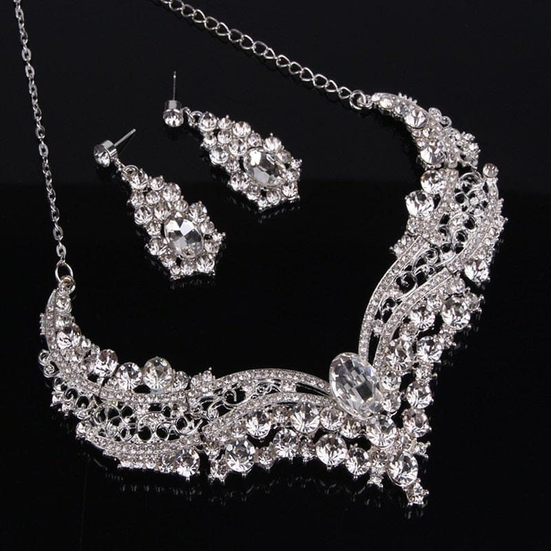 crystal collar rhinestone necklace earrings party jewelry set