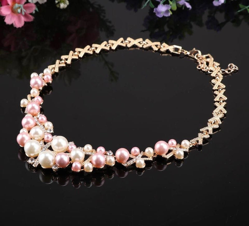 crystal colorful pearl necklace jewelry set