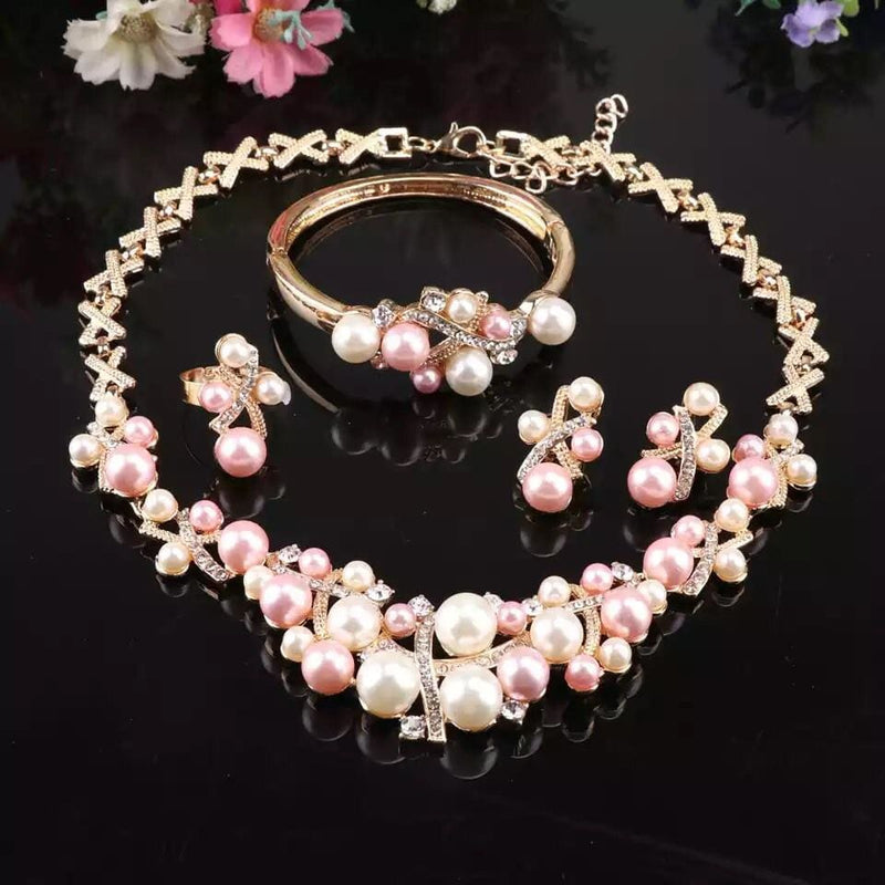 crystal colorful pearl necklace jewelry set