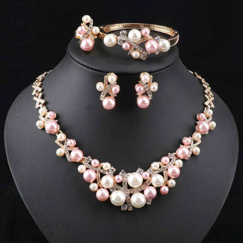 crystal colorful pearl necklace jewelry set