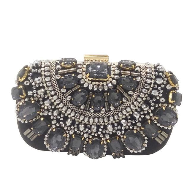 crystal evening purse metal clutches black beaded bag / 15.5 x 9 x 5cm