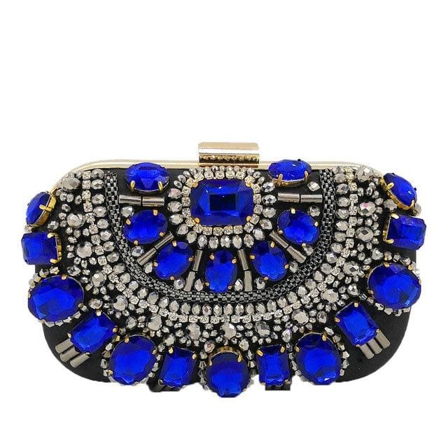 crystal evening purse metal clutches blue beaded bag / 15.5 x 9 x 5cm