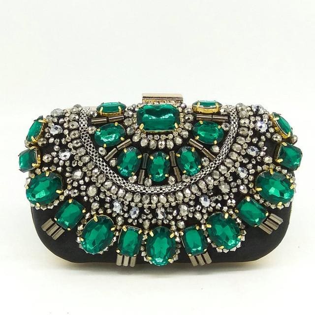 crystal evening purse metal clutches green beaded bag / 15.5 x 9 x 5cm