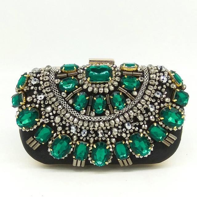 crystal evening purse metal clutches green beaded bag / 15.5 x 9 x 5cm