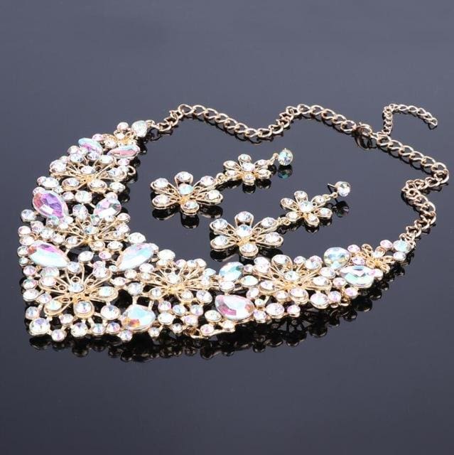 crystal jewelry sets bridal necklace earrings sets for wedding & party ab color