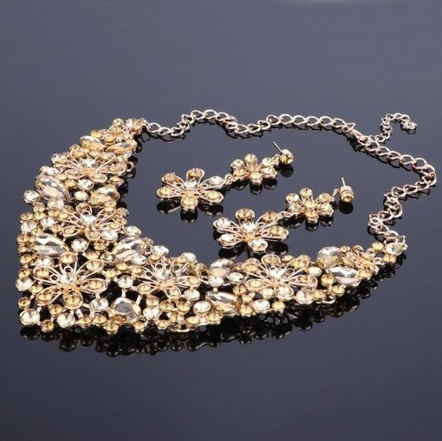 crystal jewelry sets bridal necklace earrings sets for wedding & party gold