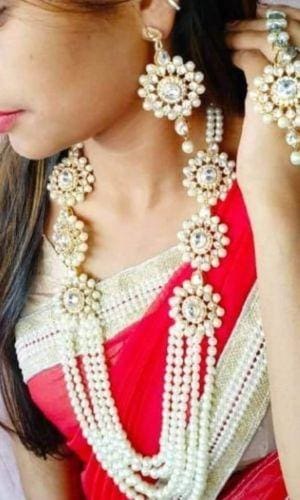 crystal pearl bollywood necklace set