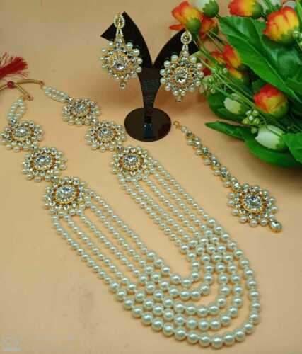 crystal pearl bollywood necklace set