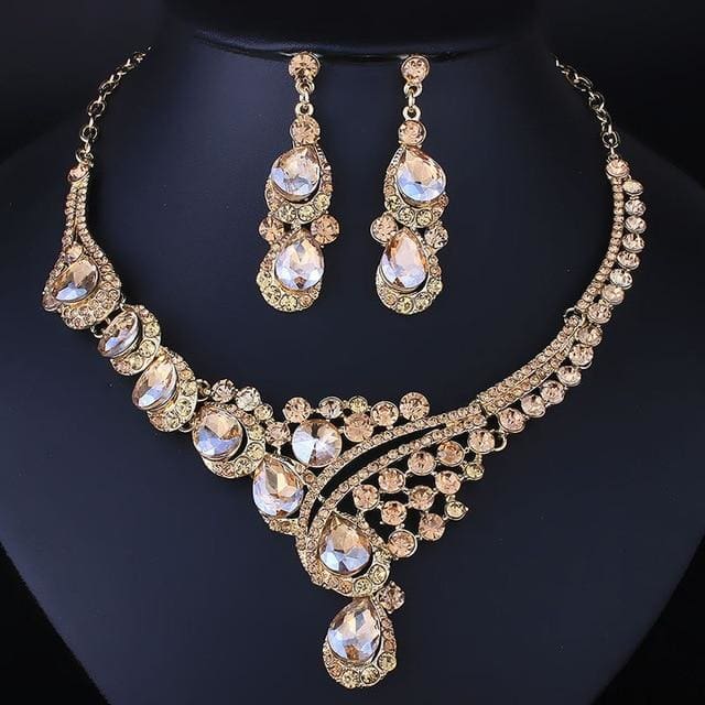 crystal rhineatone wedding fine jewelry set brown