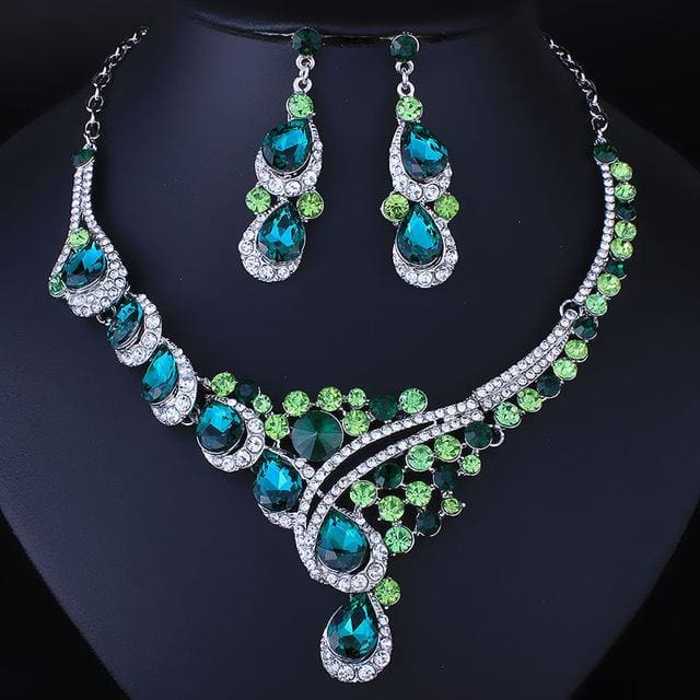 crystal rhineatone wedding fine jewelry set green
