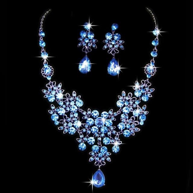 crystal rhinestone necklace earring formal party prom jewelry set blue
