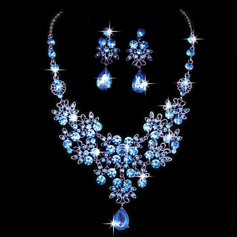 crystal rhinestone necklace earring formal party prom jewelry set