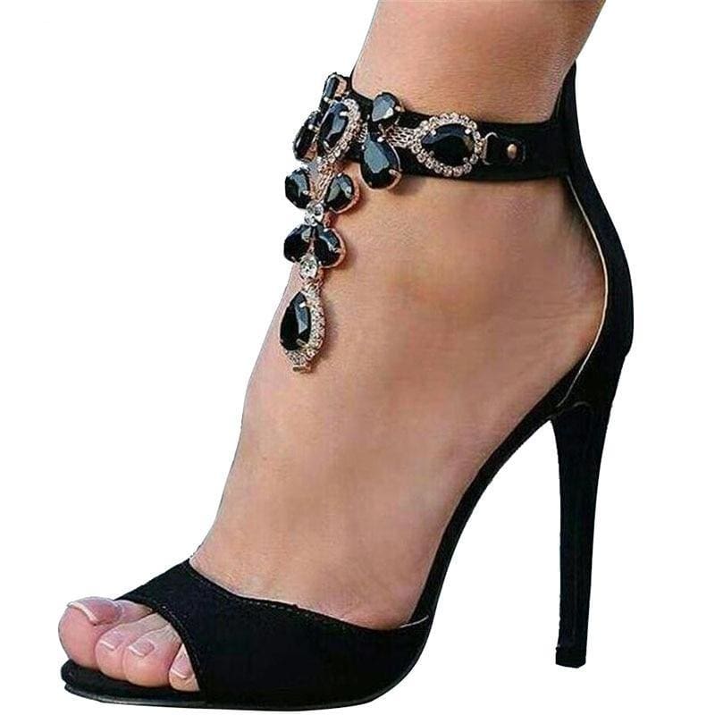 crystal rhinestones embellished suede leather peep toe heels