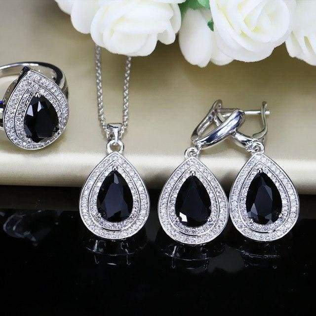 cubic zirconia big pear cut long dangle necklace set