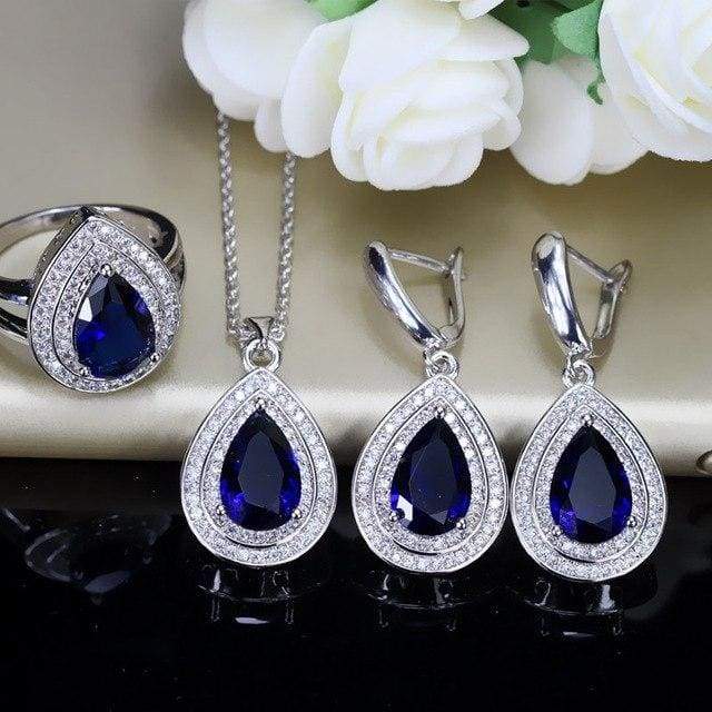 cubic zirconia big pear cut long dangle necklace set