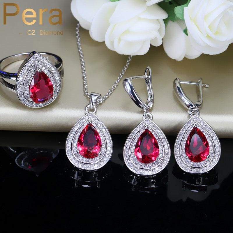 cubic zirconia big pear cut long dangle necklace set