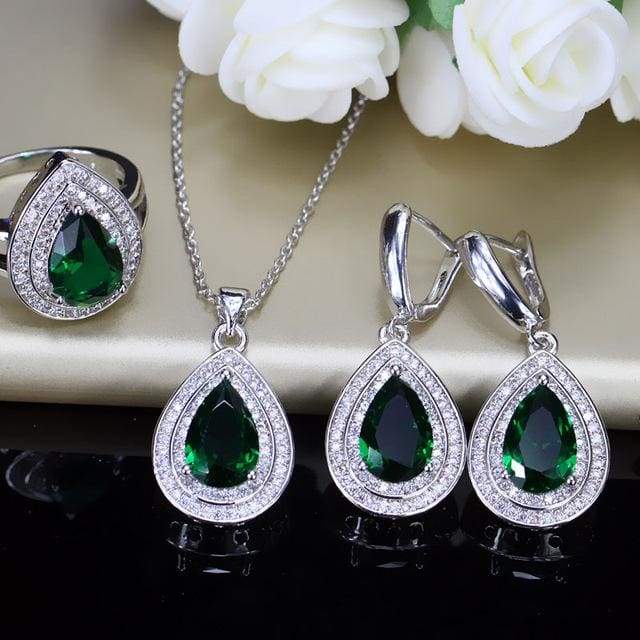 cubic zirconia big pear cut long dangle necklace set