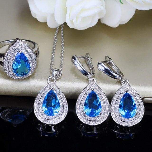 cubic zirconia big pear cut long dangle necklace set