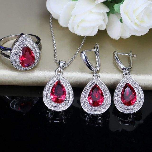 cubic zirconia big pear cut long dangle necklace set