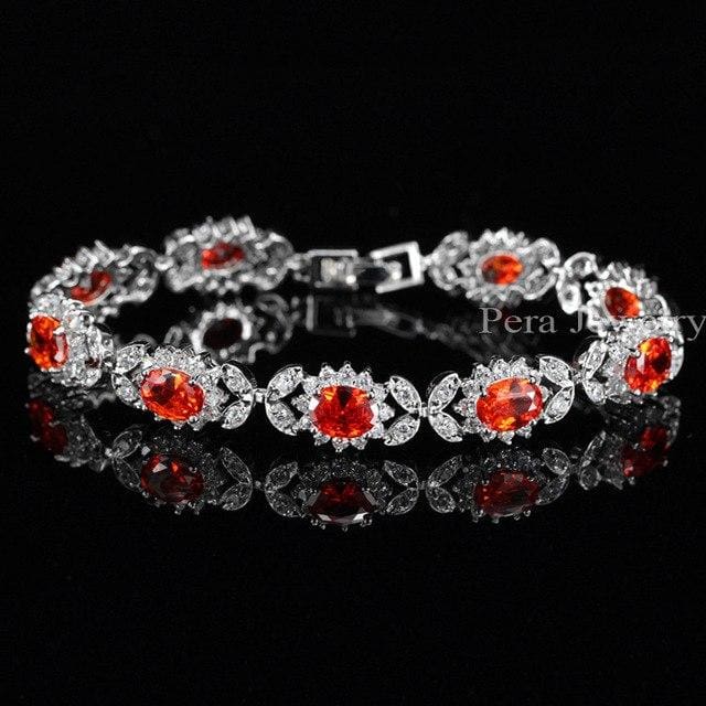 cubic zirconia crystal charm bracelet garnet red