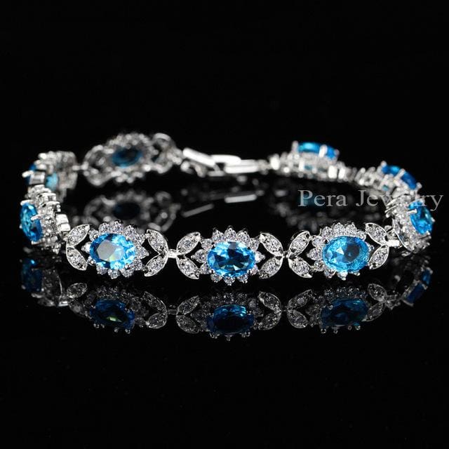 cubic zirconia crystal charm bracelet light blue