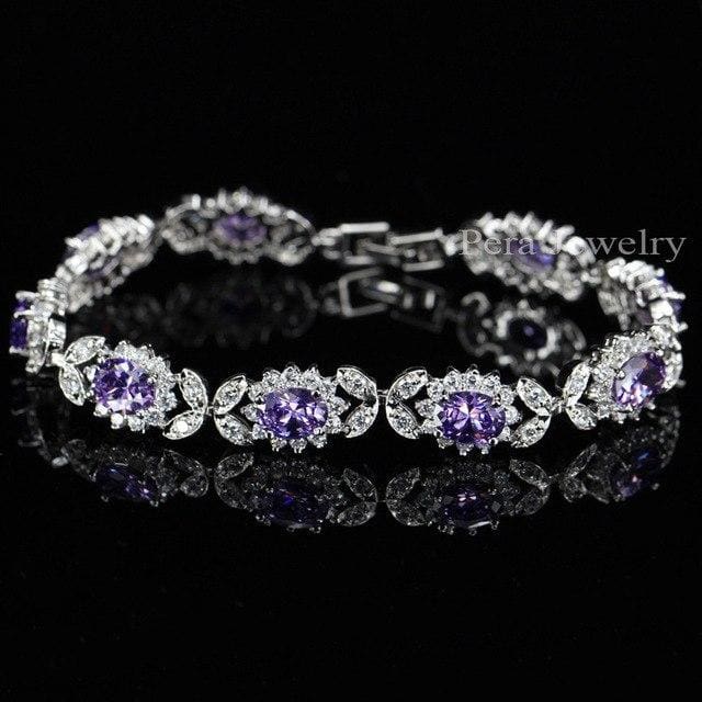 cubic zirconia crystal charm bracelet purple