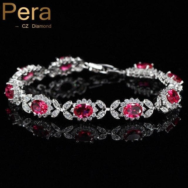 cubic zirconia crystal charm bracelet rose red