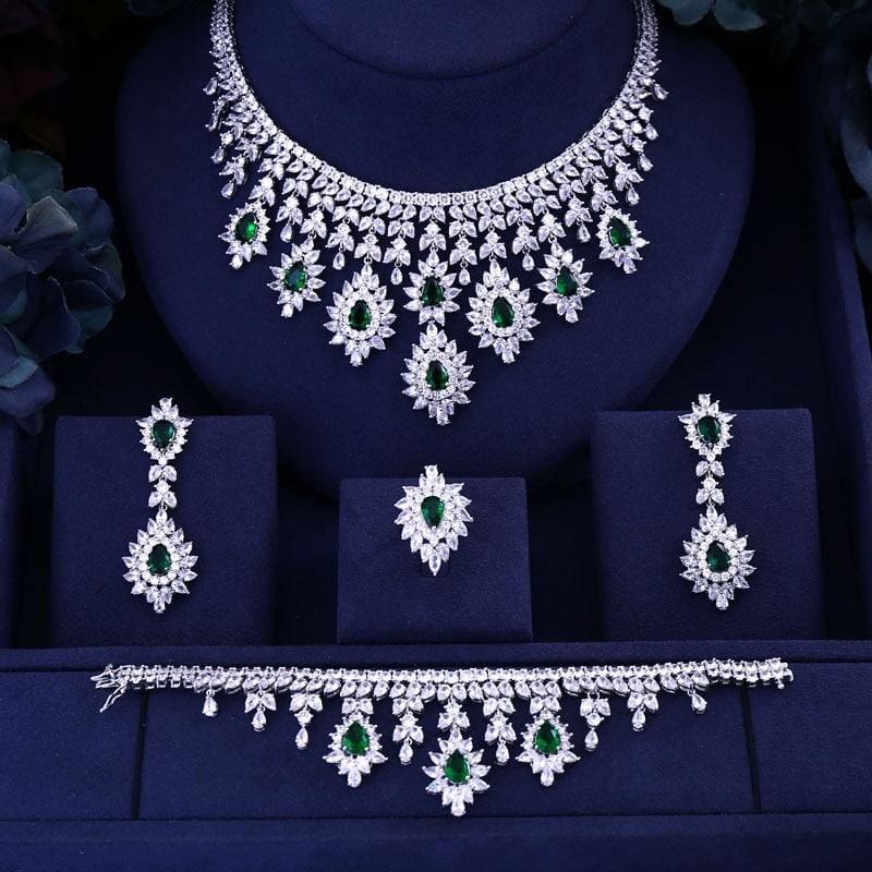cubic zirconia necklace drop earrings bracelet and ring for bridal jewelry set
