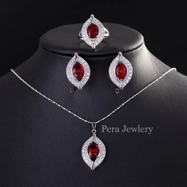 cz crystal bridal simulated gemstone jewelry set deep red