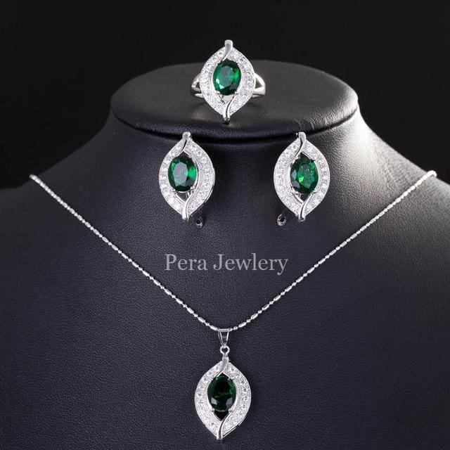 cz crystal bridal simulated gemstone jewelry set green