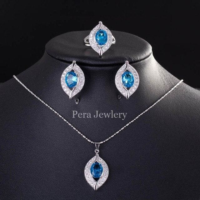 cz crystal bridal simulated gemstone jewelry set light blue