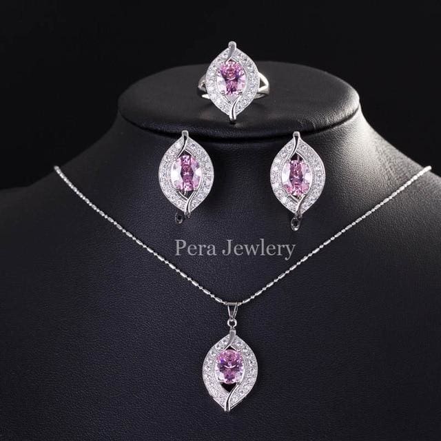 cz crystal bridal simulated gemstone jewelry set pink