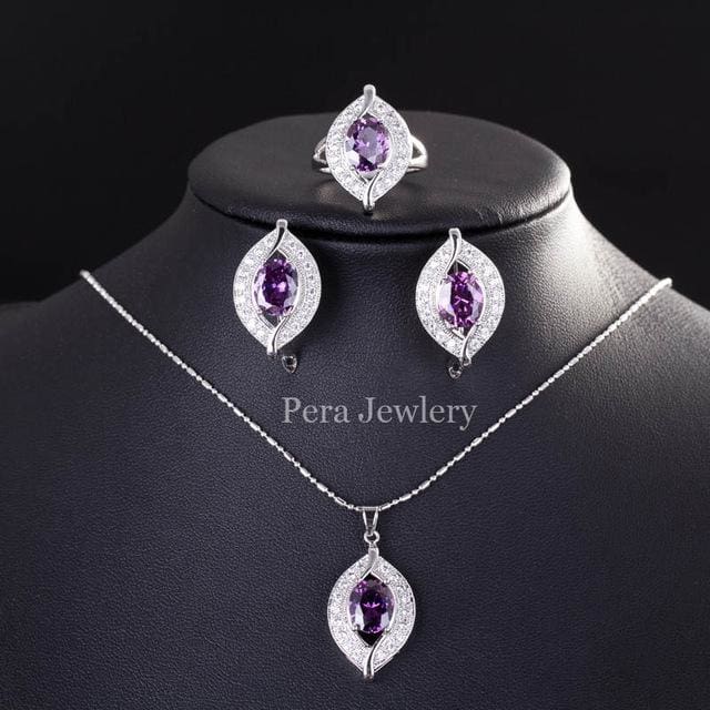 cz crystal bridal simulated gemstone jewelry set purple