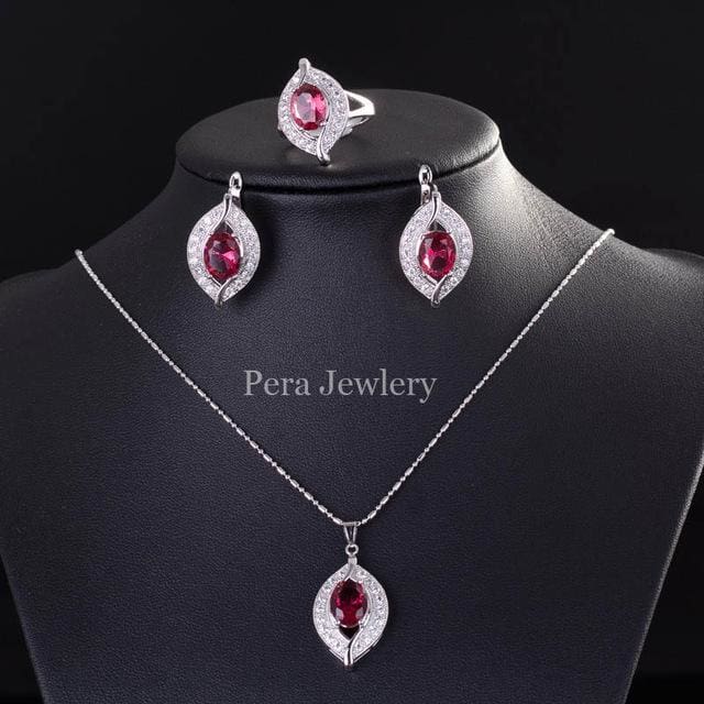cz crystal bridal simulated gemstone jewelry set rose red
