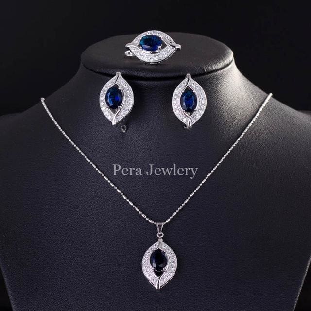 cz crystal bridal simulated gemstone jewelry set royal blue