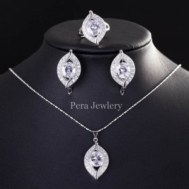 cz crystal bridal simulated gemstone jewelry set white
