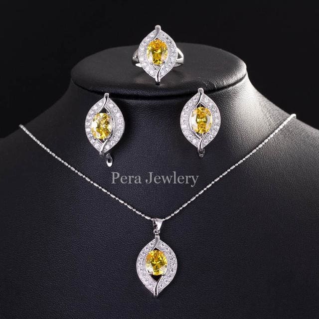 cz crystal bridal simulated gemstone jewelry set yellow