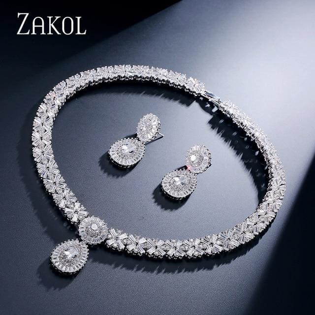 cz zirconia necklace earrings set white